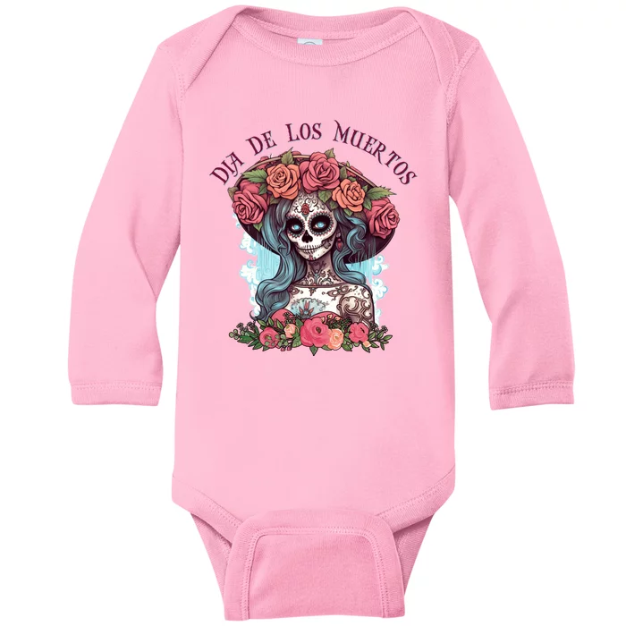 Dia De Los Muertos Floral Woman Baby Long Sleeve Bodysuit