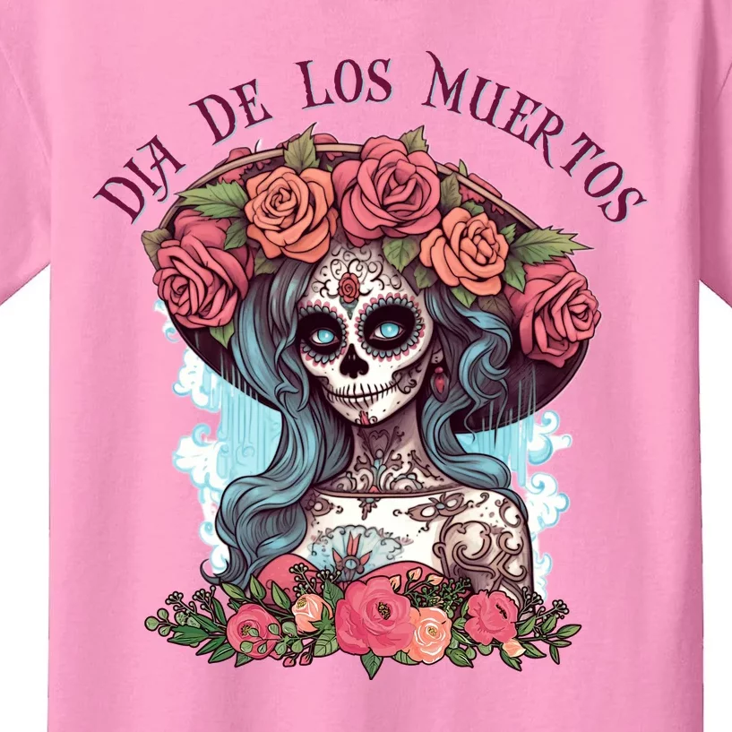 Dia De Los Muertos Floral Woman Kids T-Shirt