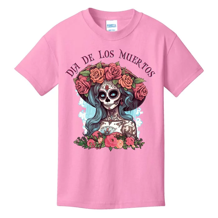 Dia De Los Muertos Floral Woman Kids T-Shirt