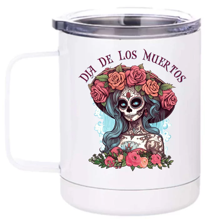 Dia De Los Muertos Floral Woman Front & Back 12oz Stainless Steel Tumbler Cup