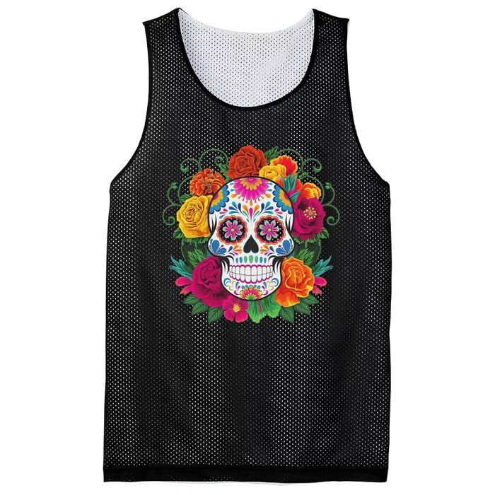 Dia De Los Muertos Costume Day Of The Dead Sugar Skull Mesh Reversible Basketball Jersey Tank