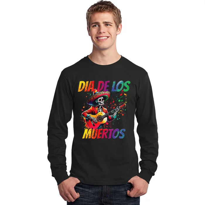 Dia De Los Muertos Skeleton Play Guitar Day Of The Dead Gift Long Sleeve Shirt