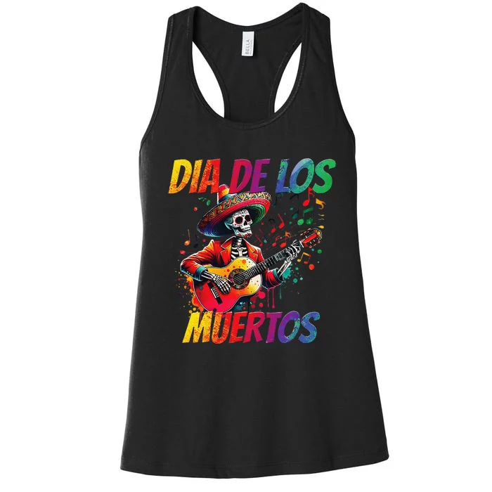 Dia De Los Muertos Skeleton Play Guitar Day Of The Dead Gift Women's Racerback Tank