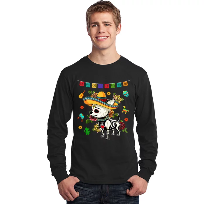 Dia De Los Muertos Day Of Dead Mexican Sugar Skull Chihuahua Long Sleeve Shirt