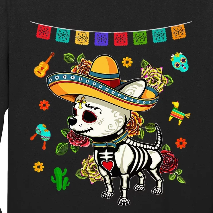 Dia De Los Muertos Day Of Dead Mexican Sugar Skull Chihuahua Long Sleeve Shirt