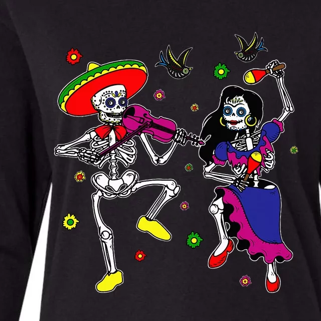 Dia De Los Muertos Day Of The Dead Mexican Skeleton Dancing Womens Cotton Relaxed Long Sleeve T-Shirt