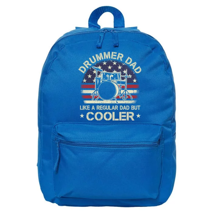 Drummer Dad Like A Regular Dad But Cooler American Flag Cool Gift 16 in Basic Backpack