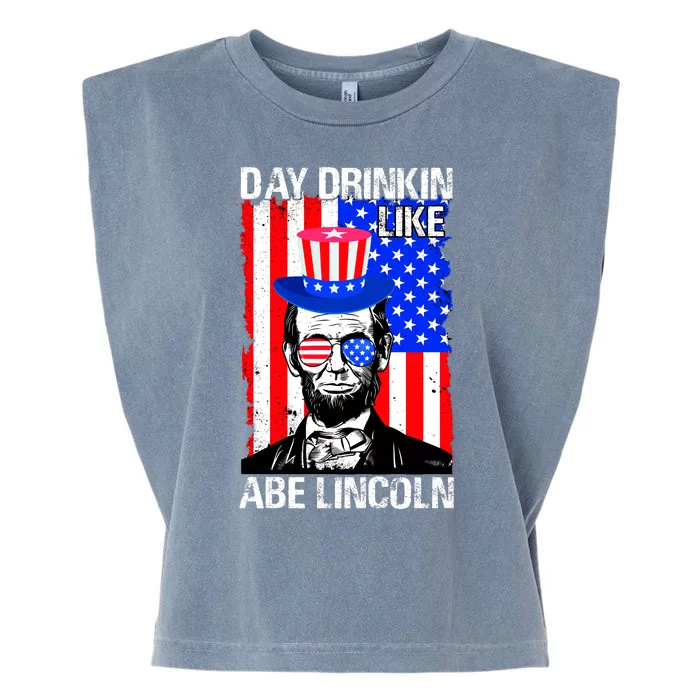 Day Drinkin Like Abe Lincoln USA Flag Merica Funny 4th Of July Garment-Dyed Women's Muscle Tee