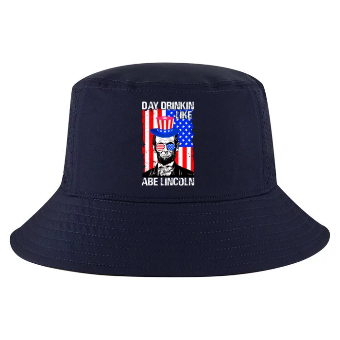 Day Drinkin Like Abe Lincoln USA Flag Merica Funny 4th Of July Cool Comfort Performance Bucket Hat