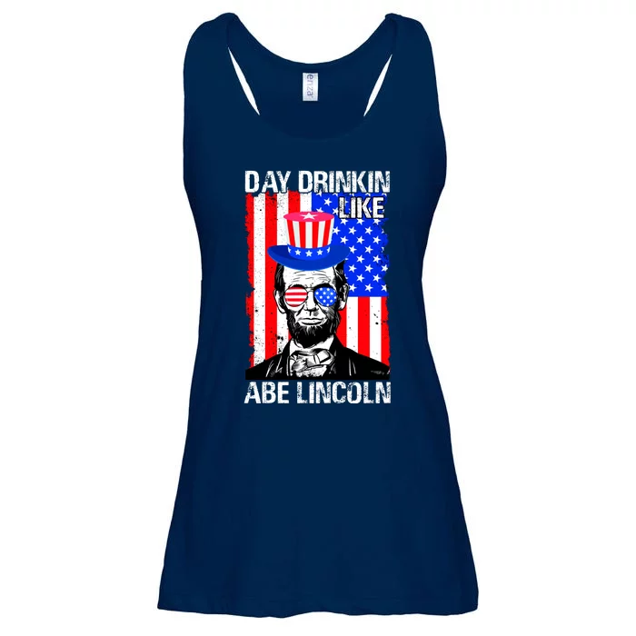 Day Drinkin Like Abe Lincoln USA Flag Merica Funny 4th Of July Ladies Essential Flowy Tank