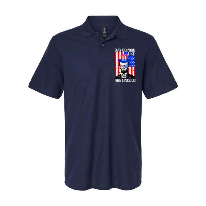 Day Drinkin Like Abe Lincoln USA Flag Merica Funny 4th Of July Softstyle Adult Sport Polo