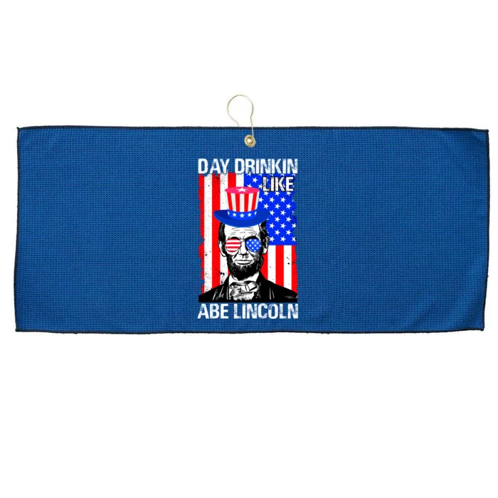 Day Drinkin Like Abe Lincoln USA Flag Merica Funny 4th Of July Large Microfiber Waffle Golf Towel