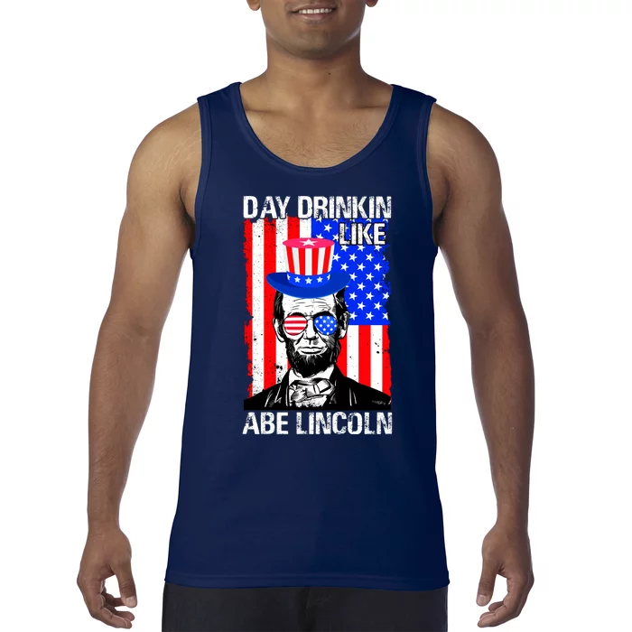 Day Drinkin Like Abe Lincoln USA Flag Merica Funny 4th Of July Tank Top