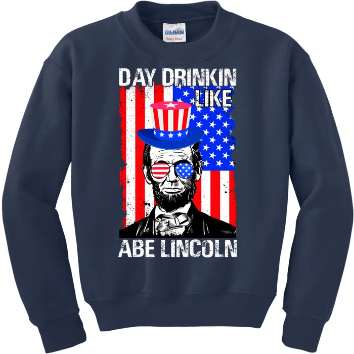 Day Drinkin Like Abe Lincoln USA Flag Merica Funny 4th Of July Kids Sweatshirt