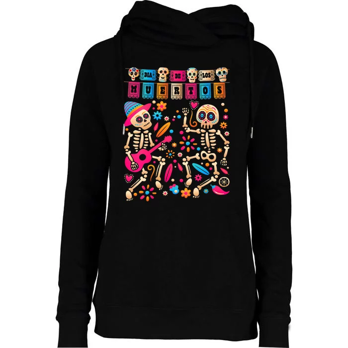 Dia De Los Muertos Day Of The Dead Mexican Skeleton Dancing Womens Funnel Neck Pullover Hood