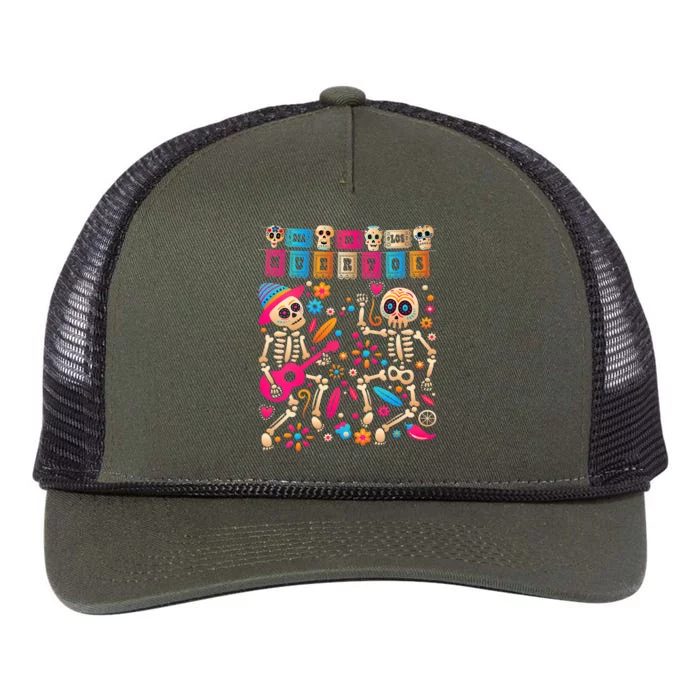 Dia De Los Muertos Day Of The Dead Mexican Skeleton Dancing Retro Rope Trucker Hat Cap