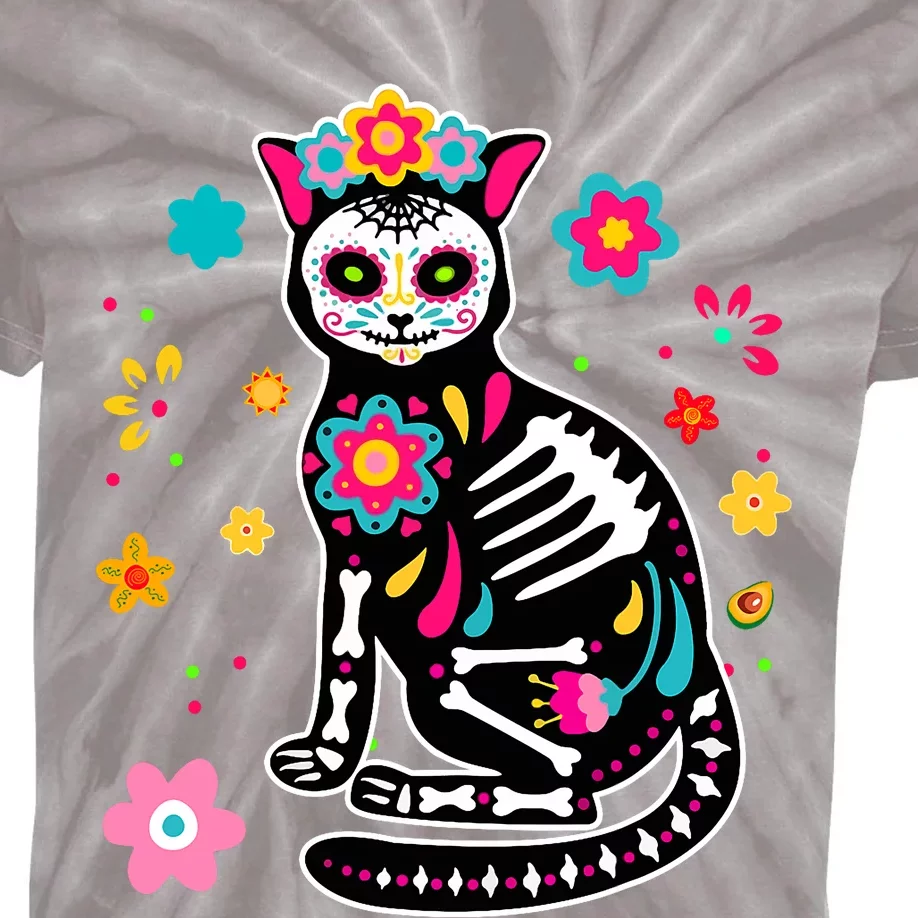 Dia De Los Muertos Cat Mexican Sugar Skull Day Of Dead Kids Tie-Dye T-Shirt