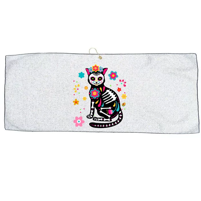 Dia De Los Muertos Cat Mexican Sugar Skull Day Of Dead Large Microfiber Waffle Golf Towel