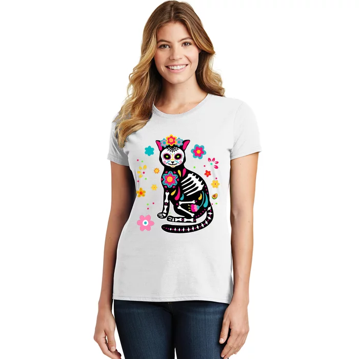 Dia De Los Muertos Cat Mexican Sugar Skull Day Of Dead Women's T-Shirt