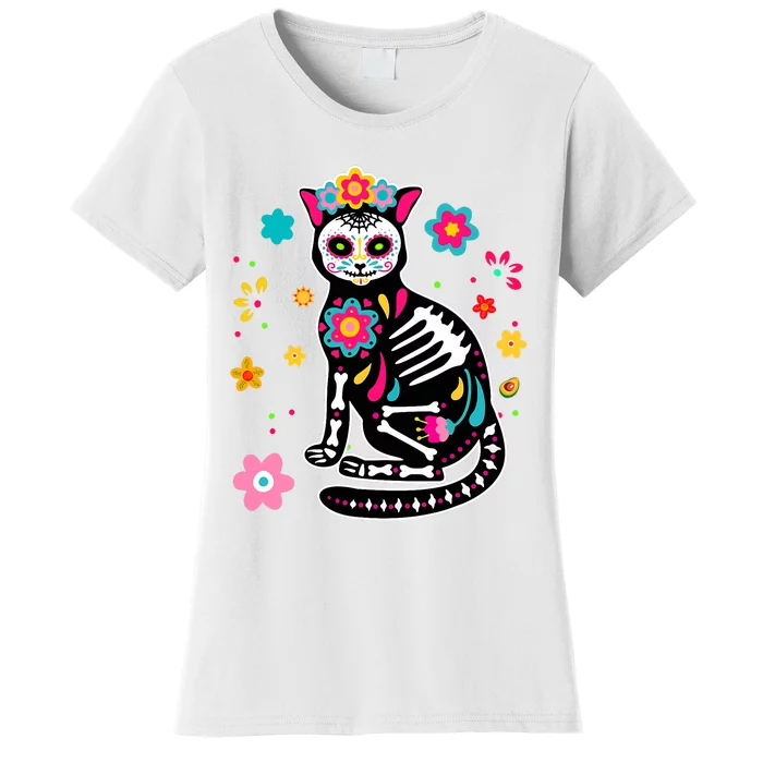 Dia De Los Muertos Cat Mexican Sugar Skull Day Of Dead Women's T-Shirt