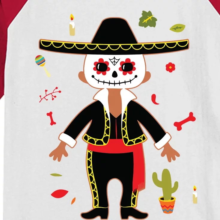 Dia De Los Muertos Boy Sugar Skull Day Of Dead Kids Colorblock Raglan Jersey