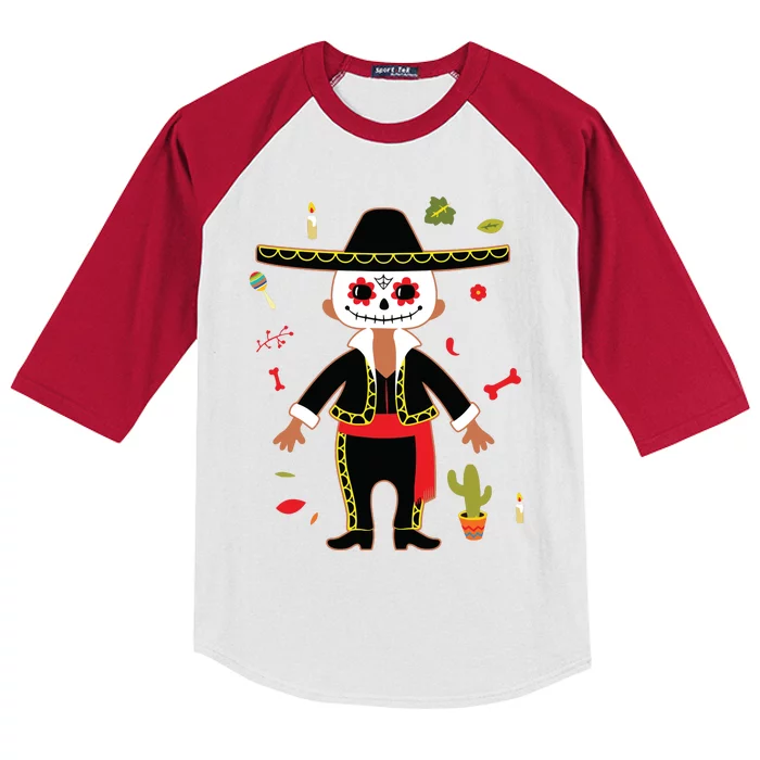 Dia De Los Muertos Boy Sugar Skull Day Of Dead Kids Colorblock Raglan Jersey