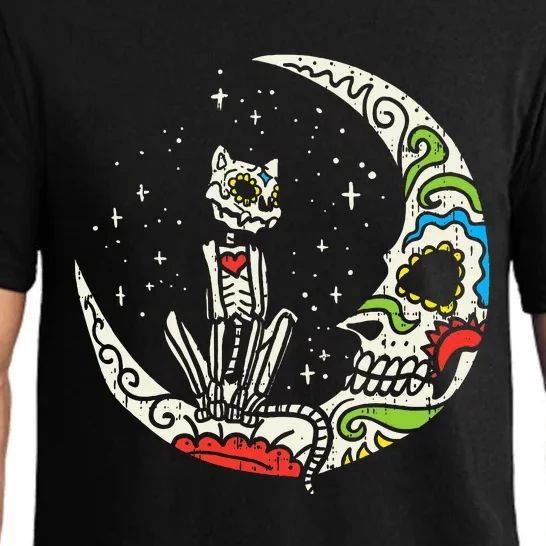 Dia De Los Muertos Halloween Costume Sugar Skull Cat Design Pajama Set