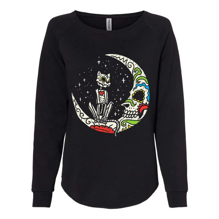 Dia De Los Muertos Halloween Costume Sugar Skull Cat Design Womens California Wash Sweatshirt