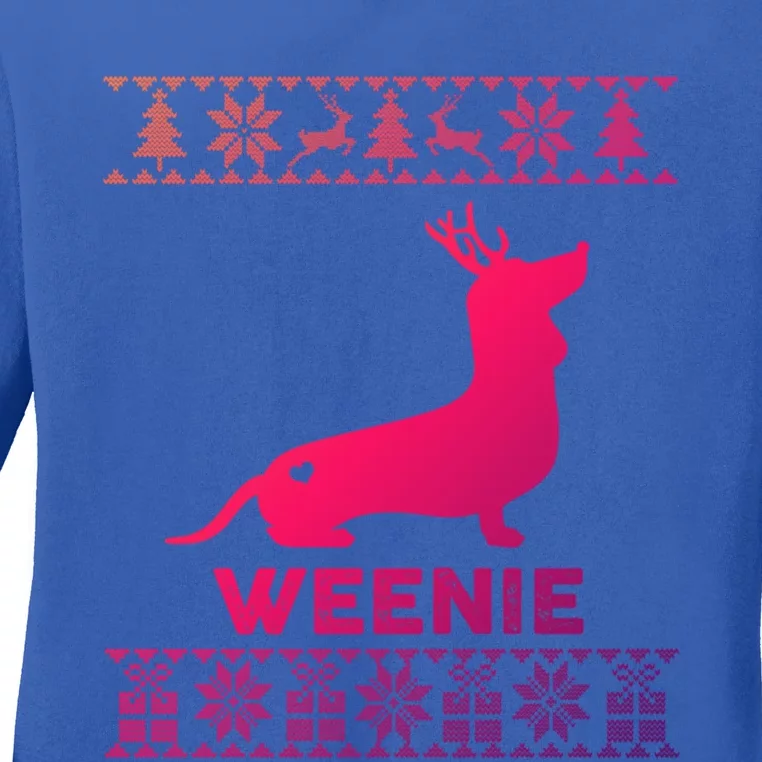 Dachshund Dog Lover Weenie Reindeer Ugly Christmas Sweater Great Gift Ladies Long Sleeve Shirt