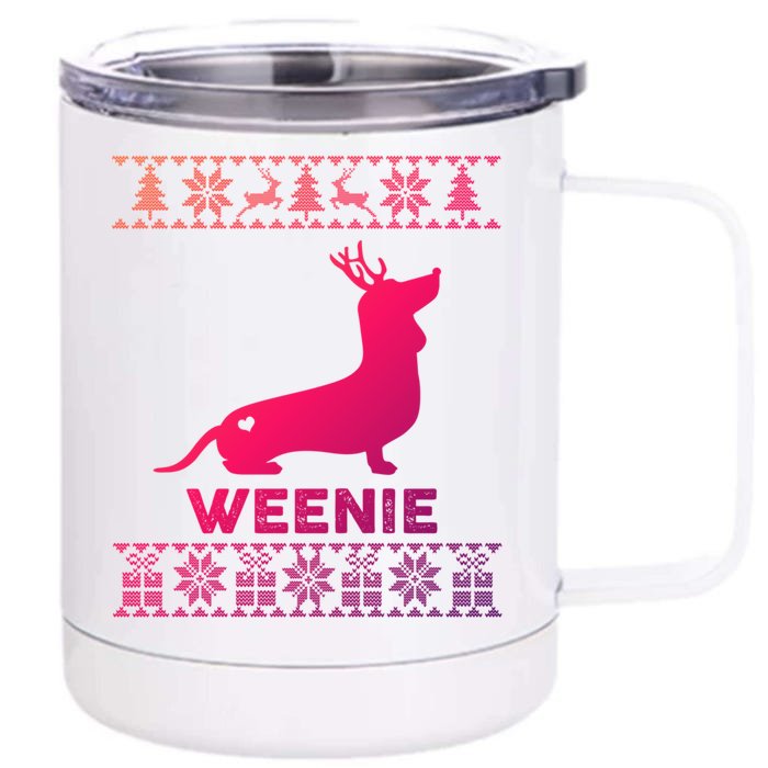 Dachshund Dog Lover Weenie Reindeer Ugly Christmas Sweater Great Gift Front & Back 12oz Stainless Steel Tumbler Cup