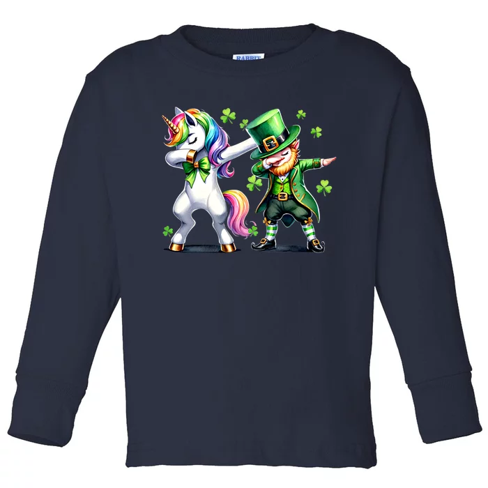 Dabbing Duo Leprechaun And Unicorn St PaddyS Cute Gift Toddler Long Sleeve Shirt