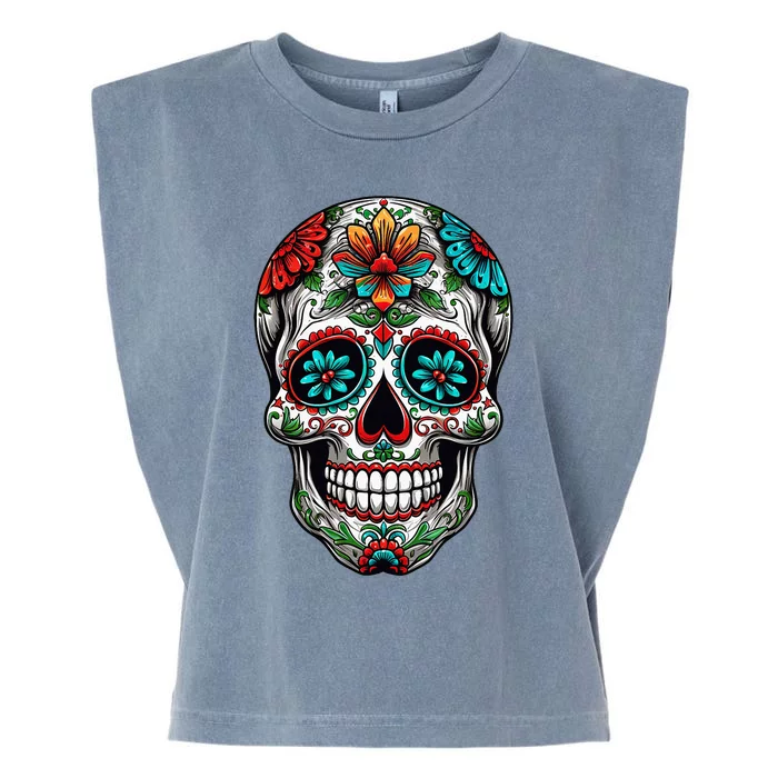 Dia De Los Muertos Costume Halloween Day Of Dead Sugar Skull Garment-Dyed Women's Muscle Tee