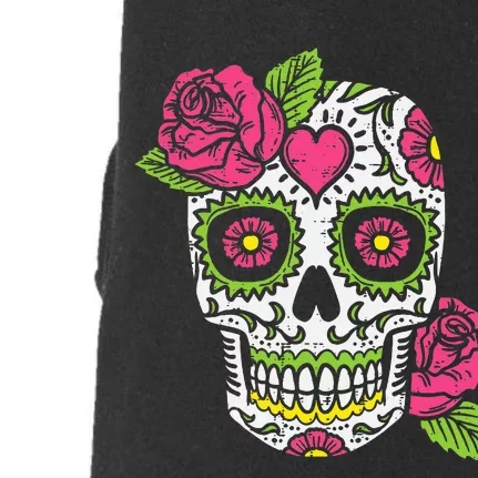 Dia De Los Muertos Mexican Halloween Pink Rose Skull Doggie 3-End Fleece Hoodie