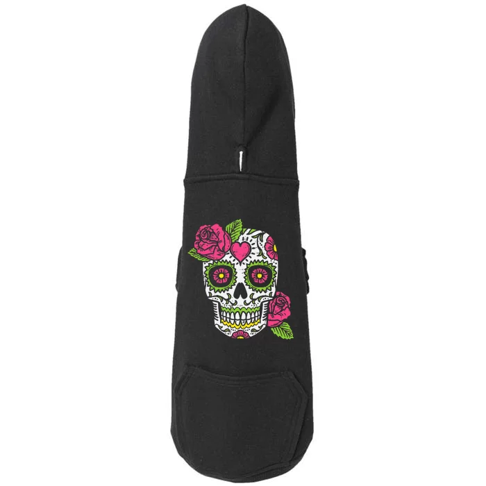 Dia De Los Muertos Mexican Halloween Pink Rose Skull Doggie 3-End Fleece Hoodie