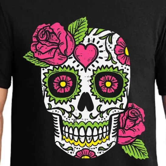 Dia De Los Muertos Mexican Halloween Pink Rose Skull Pajama Set