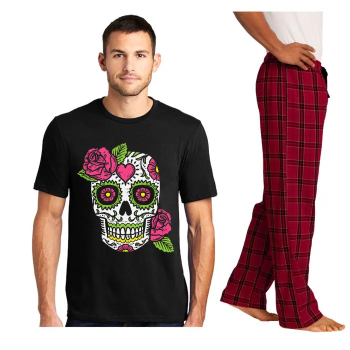 Dia De Los Muertos Mexican Halloween Pink Rose Skull Pajama Set