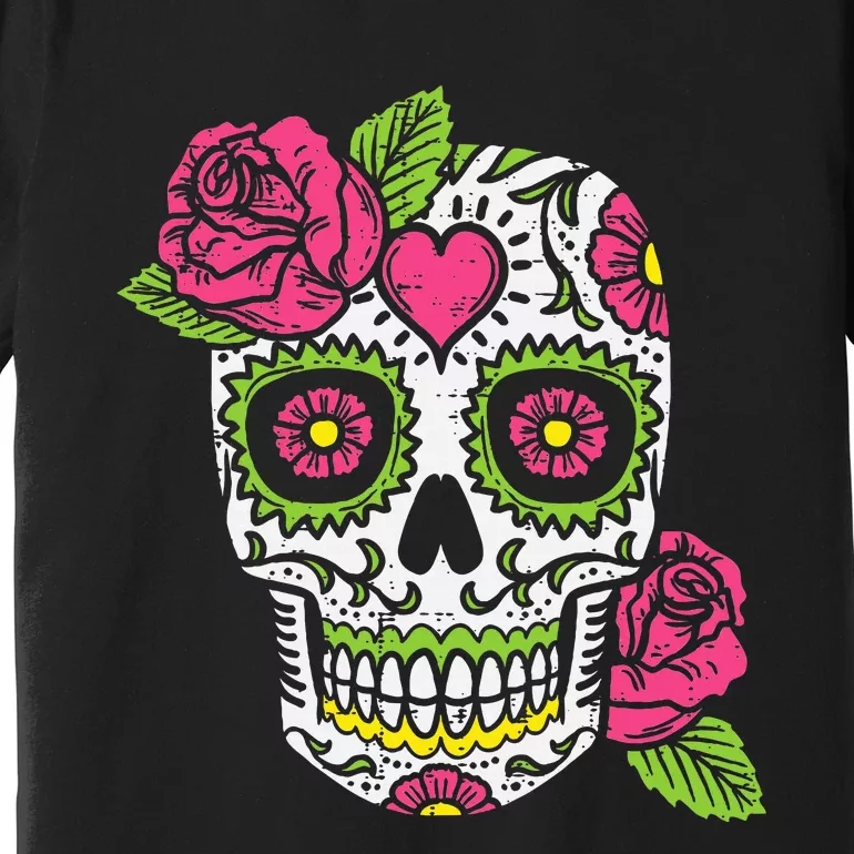 Dia De Los Muertos Mexican Halloween Pink Rose Skull Premium T-Shirt