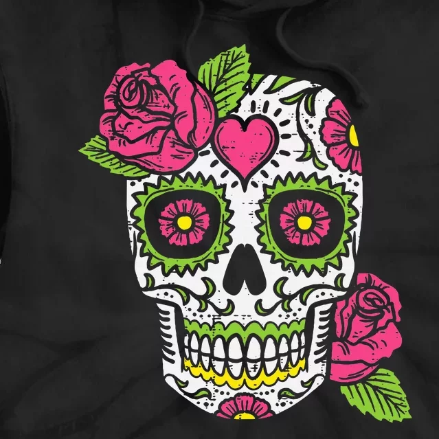 Dia De Los Muertos Mexican Halloween Pink Rose Skull Tie Dye Hoodie