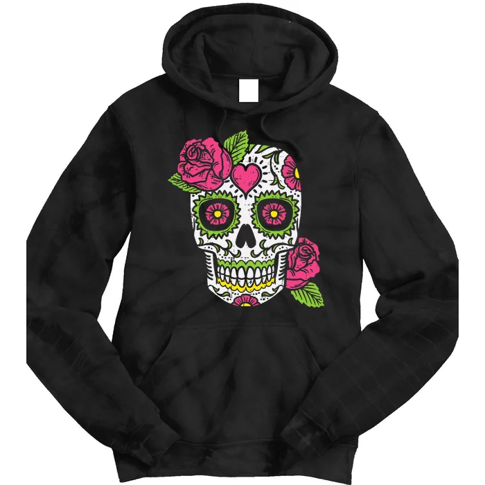 Dia De Los Muertos Mexican Halloween Pink Rose Skull Tie Dye Hoodie