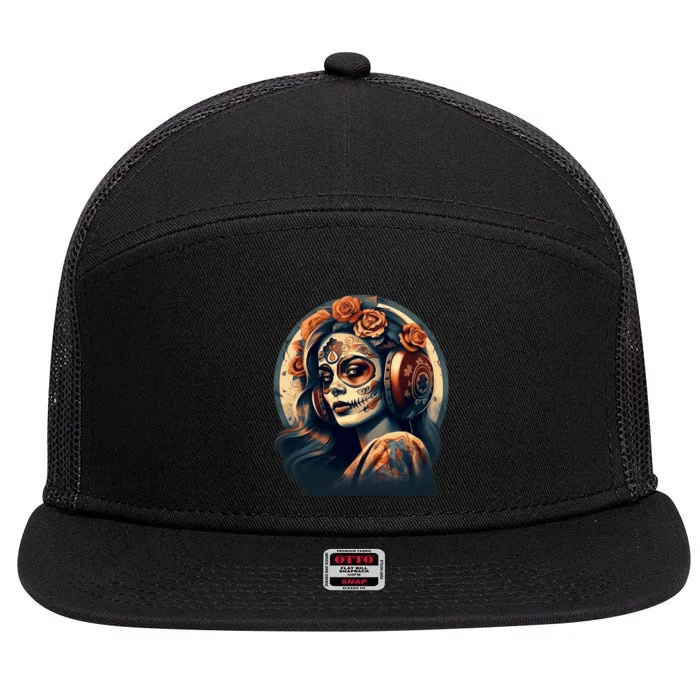 Dia De Los Muertos Calavera Retro Bomber Pinup Sugar Skull 7 Panel Mesh Trucker Snapback Hat