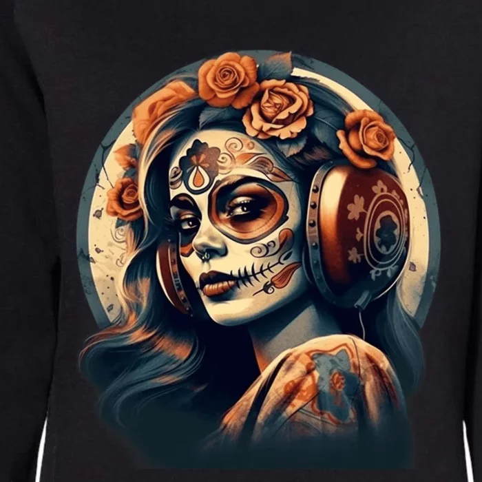 Dia De Los Muertos Calavera Retro Bomber Pinup Sugar Skull Womens California Wash Sweatshirt