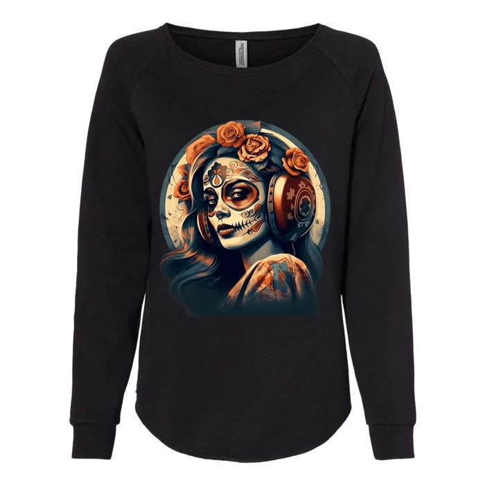 Dia De Los Muertos Calavera Retro Bomber Pinup Sugar Skull Womens California Wash Sweatshirt