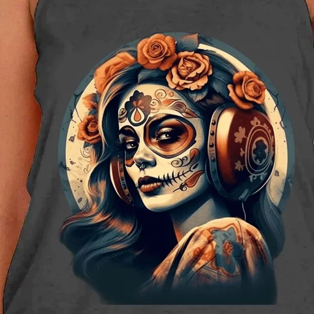 Dia De Los Muertos Calavera Retro Bomber Pinup Sugar Skull Women's Knotted Racerback Tank