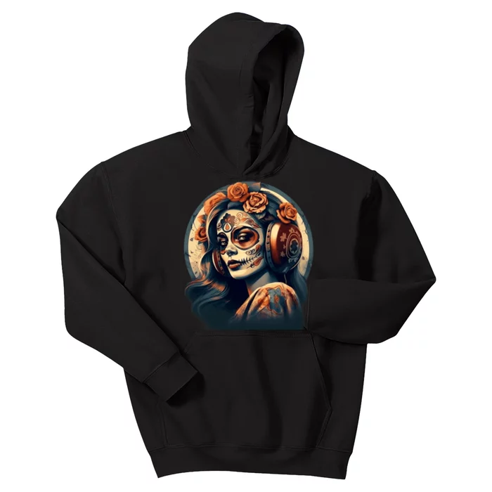 Dia De Los Muertos Calavera Retro Bomber Pinup Sugar Skull Kids Hoodie