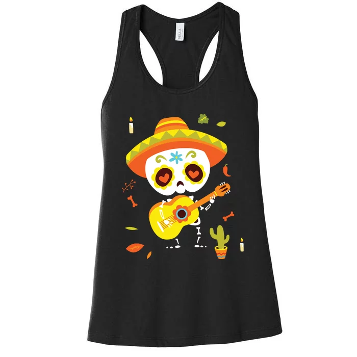 Dia De Los Muertos Mexican Kids Skeleton Sugar Skull Women's Racerback Tank