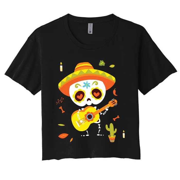 Dia De Los Muertos Mexican Kids Skeleton Sugar Skull Women's Crop Top Tee