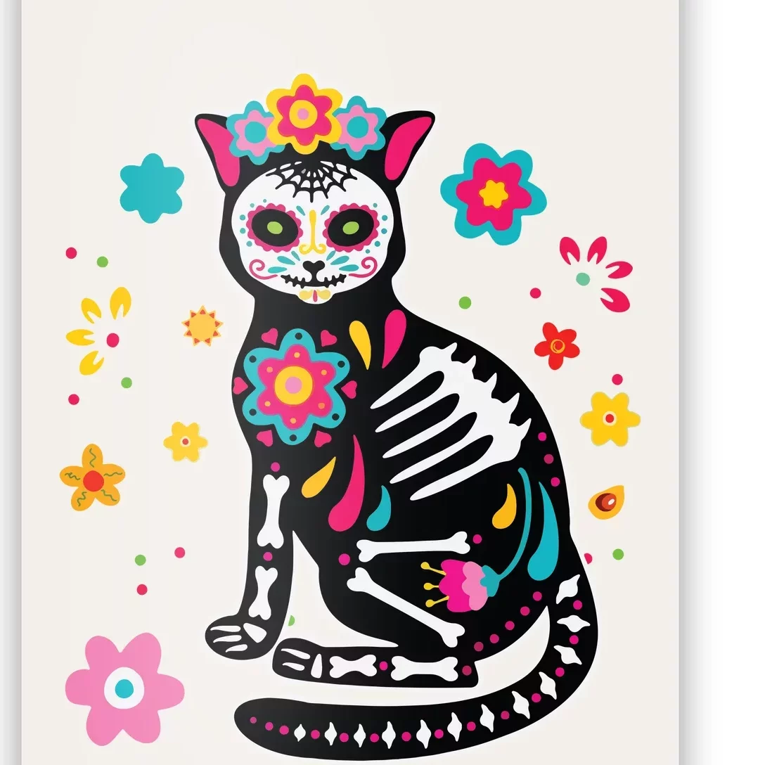 Dia De Los Muertos Cat Sugar Skull Mexican Day Of Dead Poster