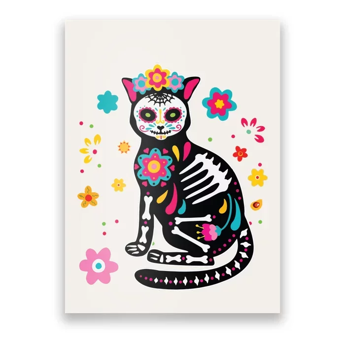 Dia De Los Muertos Cat Sugar Skull Mexican Day Of Dead Poster