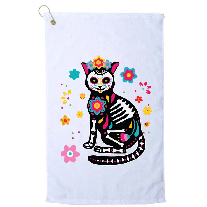 Dia De Los Muertos Cat Sugar Skull Mexican Day Of Dead Platinum Collection Golf Towel