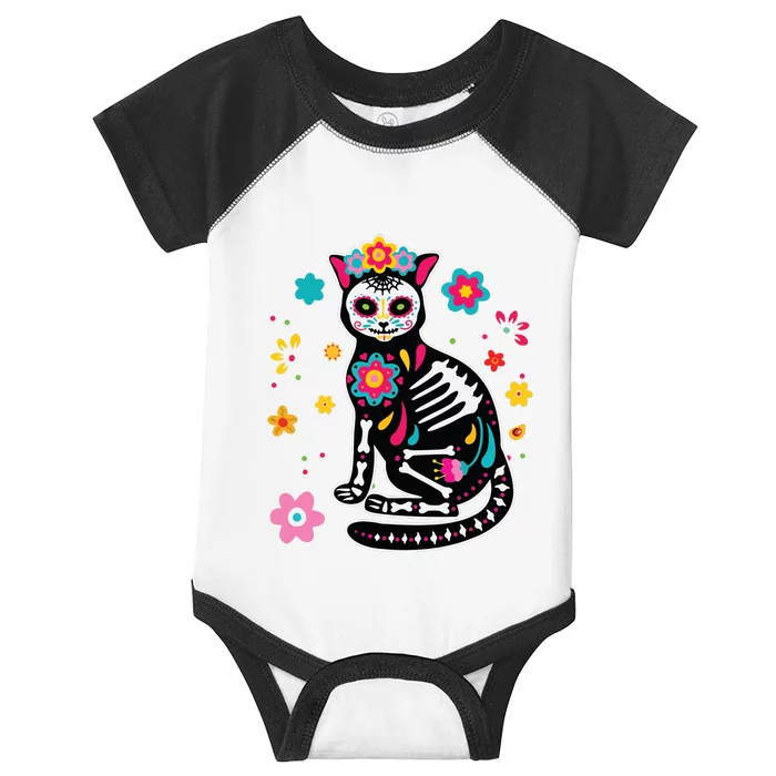 Dia De Los Muertos Cat Sugar Skull Mexican Day Of Dead Infant Baby Jersey Bodysuit